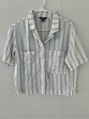 Buffalo David Bitton White and Light Blue Linen Blend Short-Sleeve  Shirt